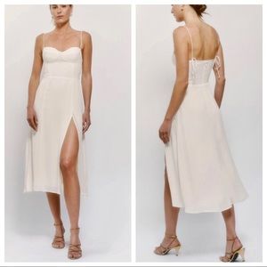 Reformation Juliette Dress Midi Side Slit Ivory White